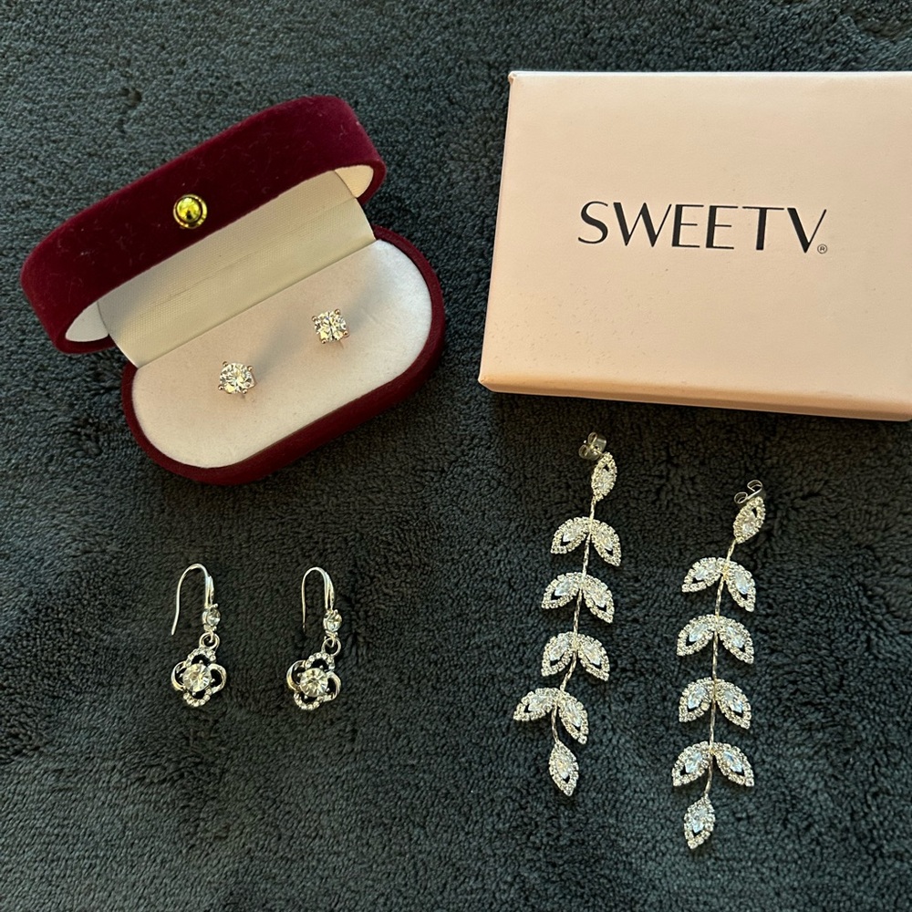 Elegant cz earring bundle.
Three different styles. 
NWOT